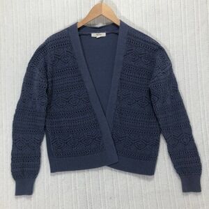 Poet's Promise Open Knit Cardigan Lightweight‎ Blue Sweater Small